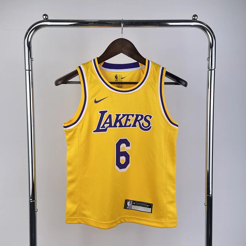 Youth kids Basketball Jersey Los Angeles Lakers Yellow #6 JAMES