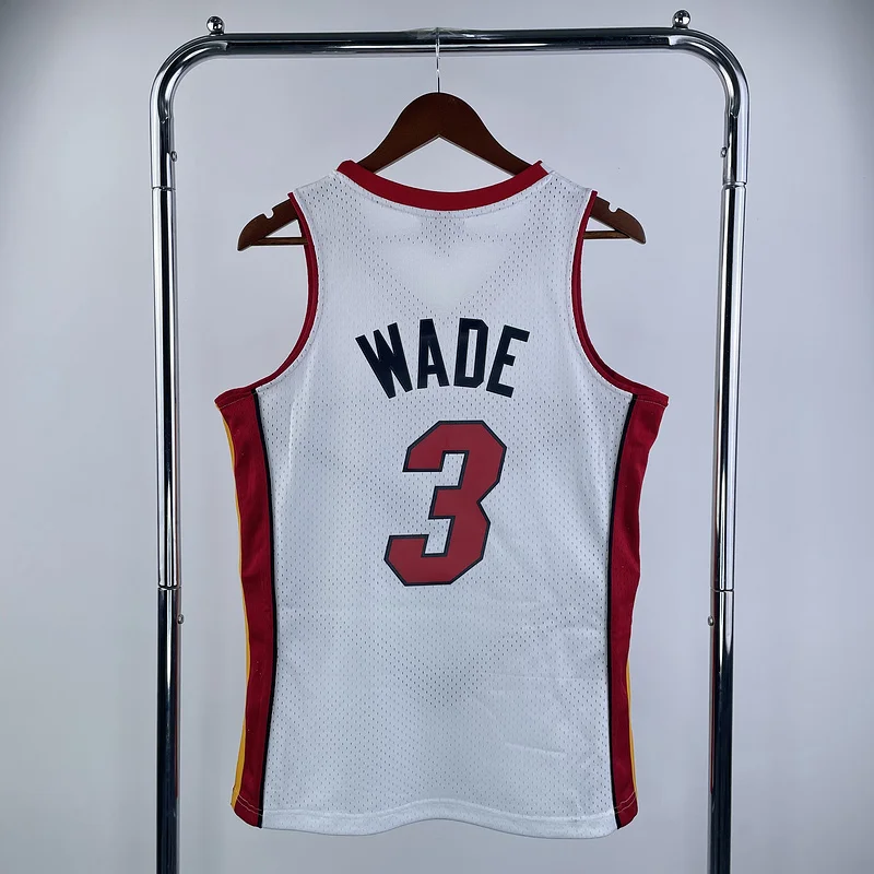 2005 2006 Season MN Hot Print Retro NBA Miami Heat basketball jersey White #3 WADE