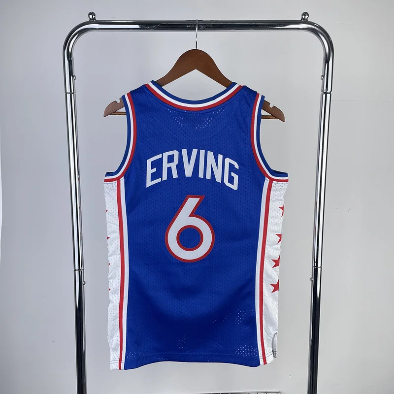 1982 1983 Season MN Hot Print Retro NBA Philadelphia 76ers Basketball Jersey Blue #6 ERVING