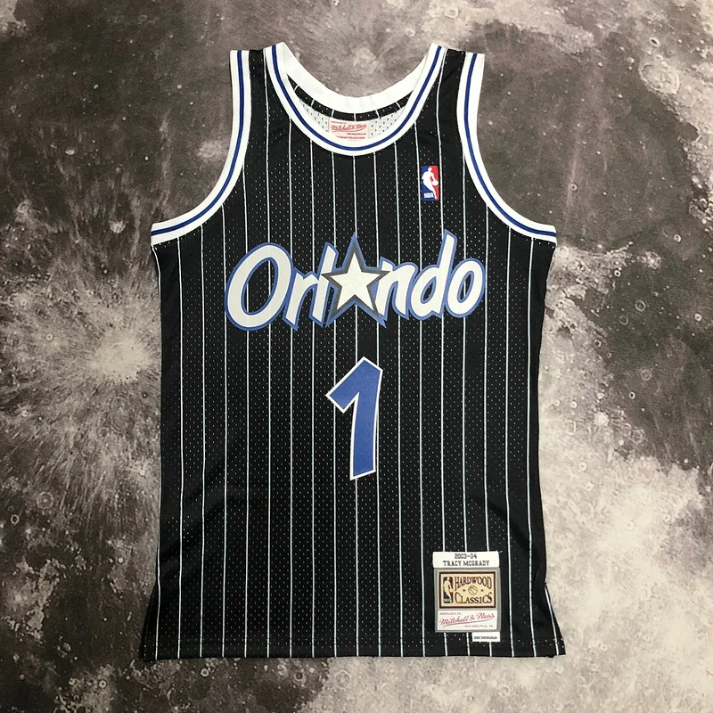 2004 Mitchell Ness Hot Print Retro Orlando Magic Basketball Jersey Black #1 McGrady