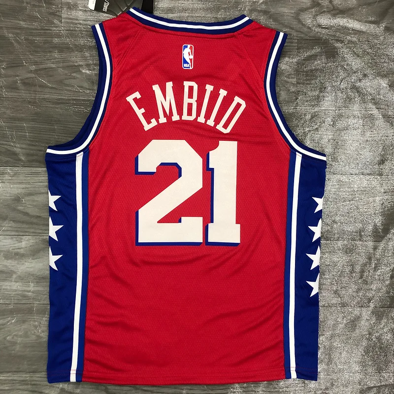 2021 Season NBA Philadelphia 76ers Basketball Jersey Jordan theme Red #21 EMBIID