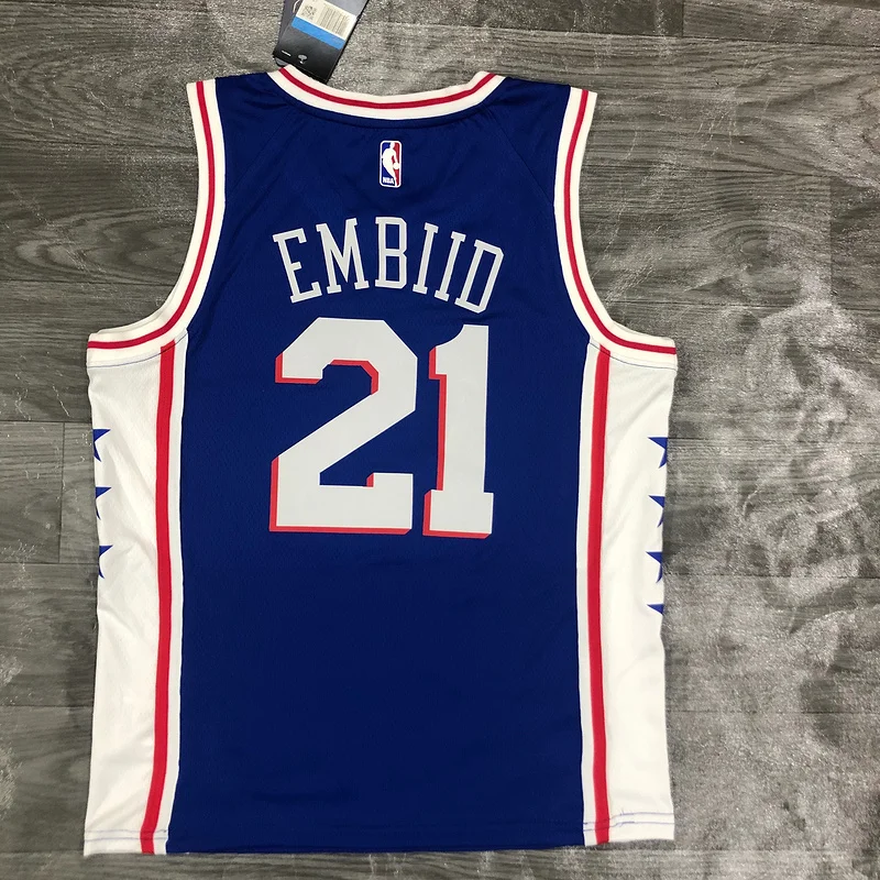 NBA Philadelphia 76ers Basketball Jersey V-neck Blue #21 EMBIID