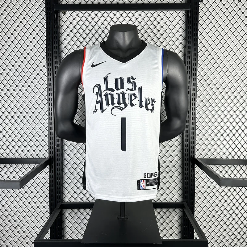 2021 Season  NBA Los Angeles Clippers Basketball jersey   Latin   White  #1    HARDEN