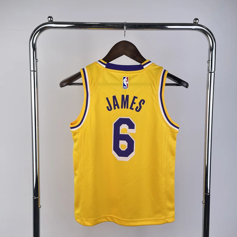 Youth kids Basketball Jersey Los Angeles Lakers Yellow #6 JAMES