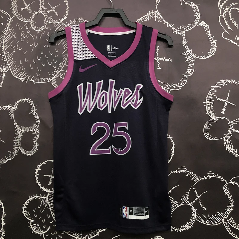 Minnesota Timberwolves Basketball Jersey Black Purple #25 ROSE