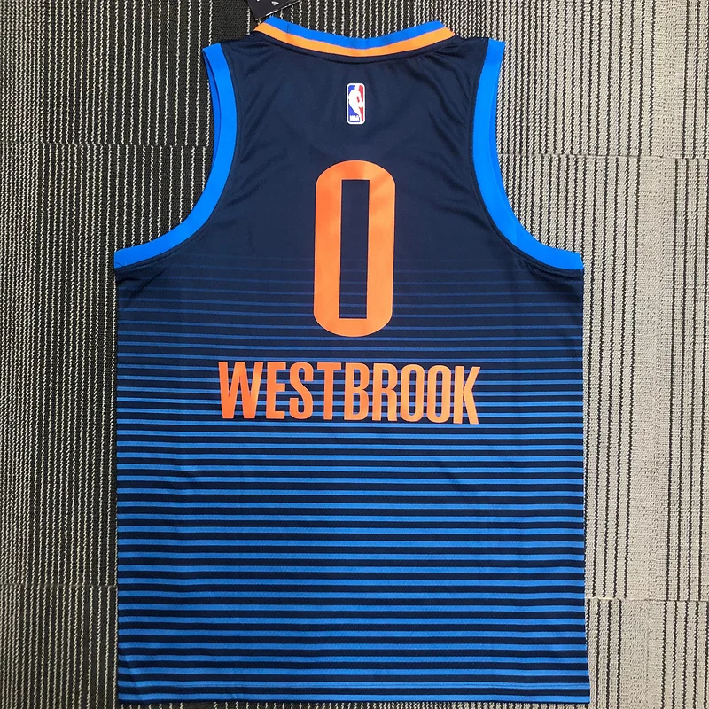 NBA Oklahoma City Thunder Basketball Jersey Blue stripe #0 WESTBROOK