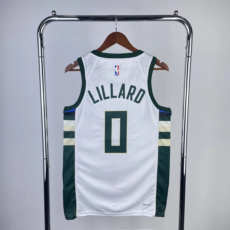 2023 Season NBA Milwaukee Bucks Basketball jersey Home White #0 LILLARD