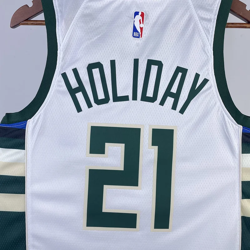 2023 Season NBA Milwaukee Bucks Basketball jersey Home White #21 HOLIDAY