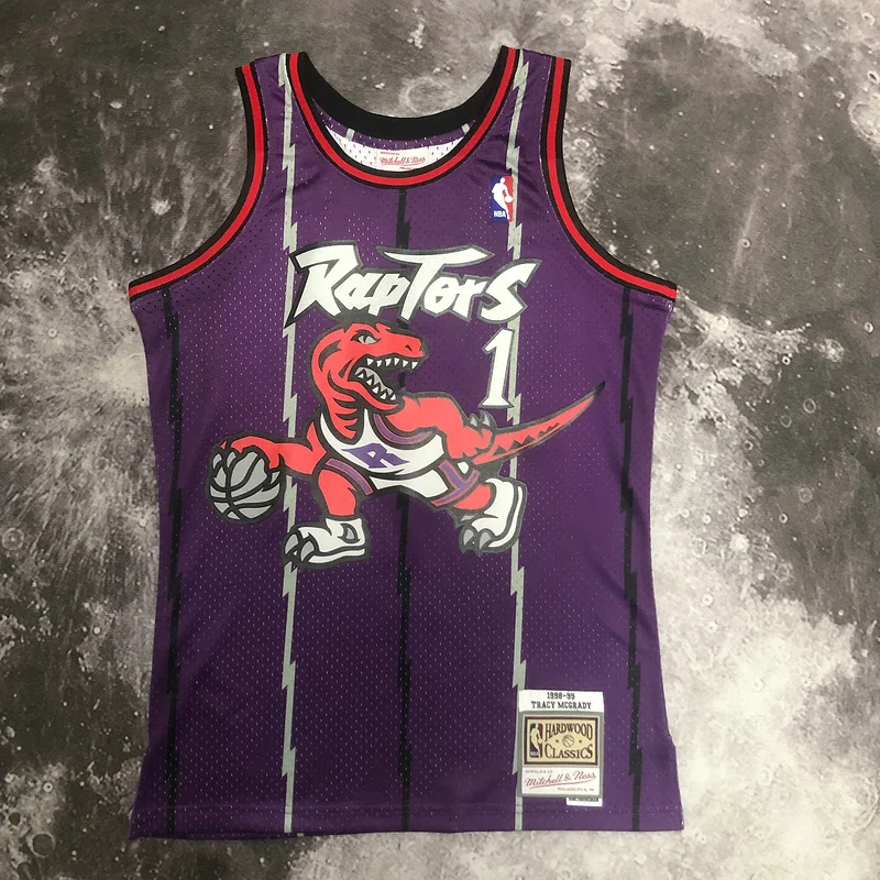 1999 Mitchell Ness Hot Print Retro NBA Toronto Raptors Basketball Jersey Purple #1 McGrady