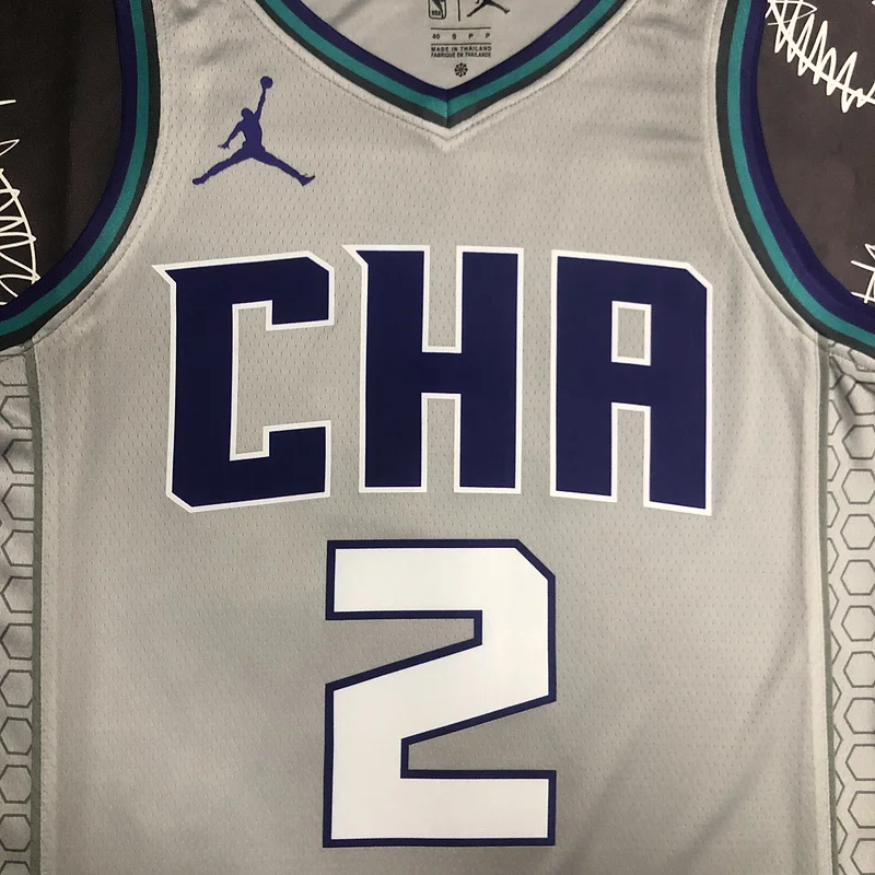 2019   Charlotte Hornets Basketball Jersey    Gray  #2  BALL