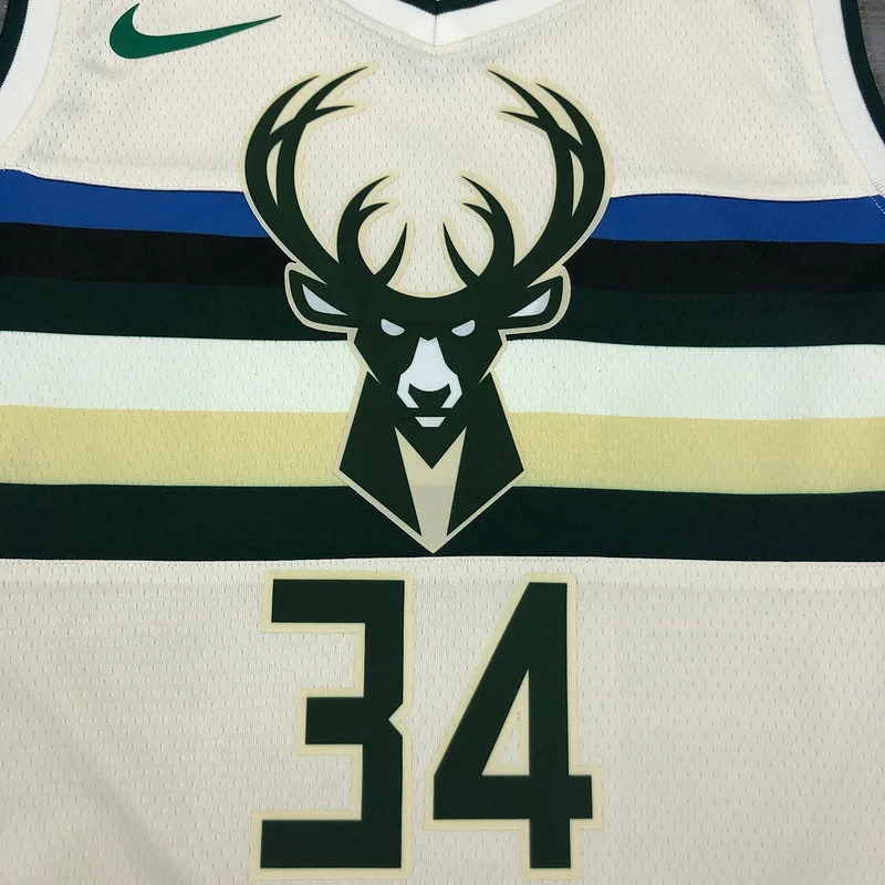 2019 Season NBA Milwaukee Bucks Basketball jersey beige #34 Antetokounmpo