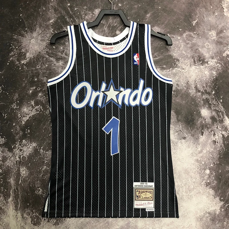 1995 Mitchell Ness Hot Print Retro Orlando Magic Basketball Jersey Black #1 HARDAWAY