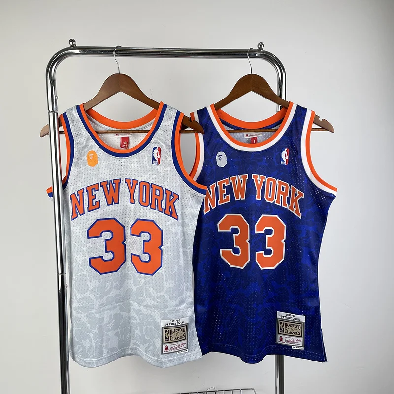 BAP Mitchell Ness Co-branded New York Knicks Basketball Jersey Blue #33 EWING