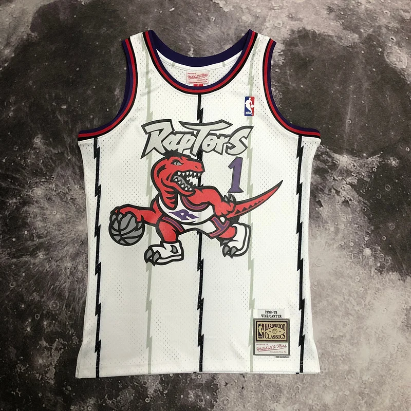 1999 Mitchell Ness Hot Print Retro NBA Toronto Raptors Basketball Jersey White #1 McGrady