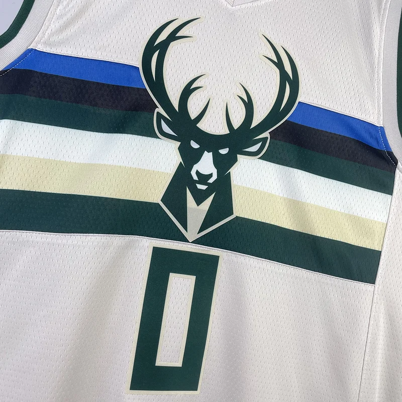 2019 Season NBA Milwaukee Bucks Basketball jersey beige #0 LILLARD