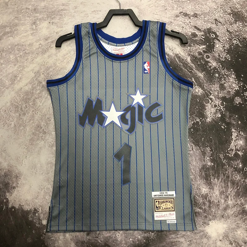 1994 1995 Mitchell Ness Hot Print Retro Orlando Magic Basketball Jersey Gray #1 HARDAWAY