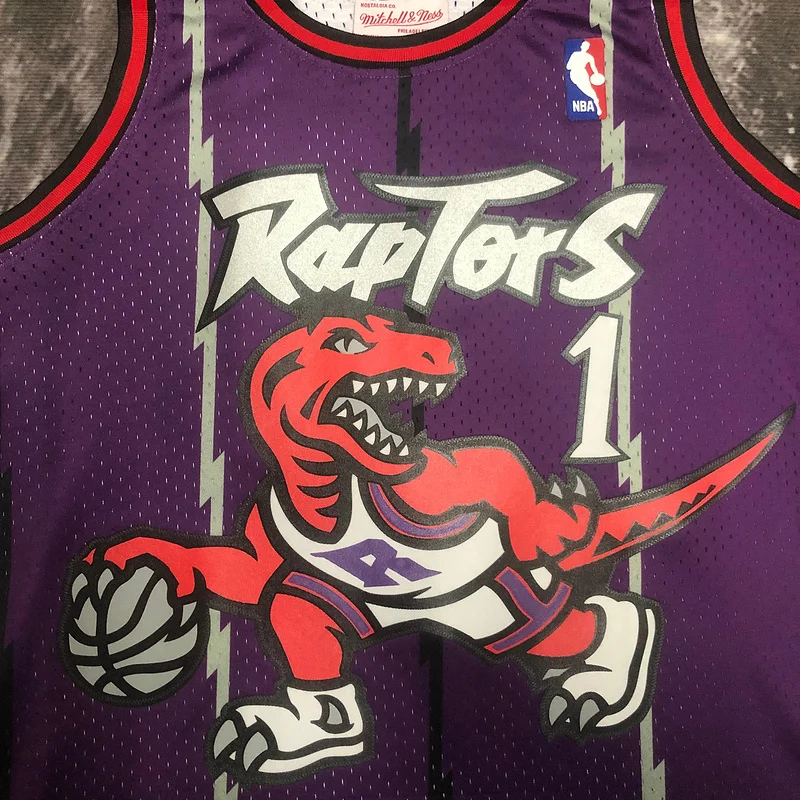 1999 Mitchell Ness Hot Print Retro NBA Toronto Raptors Basketball Jersey Purple #1 McGrady