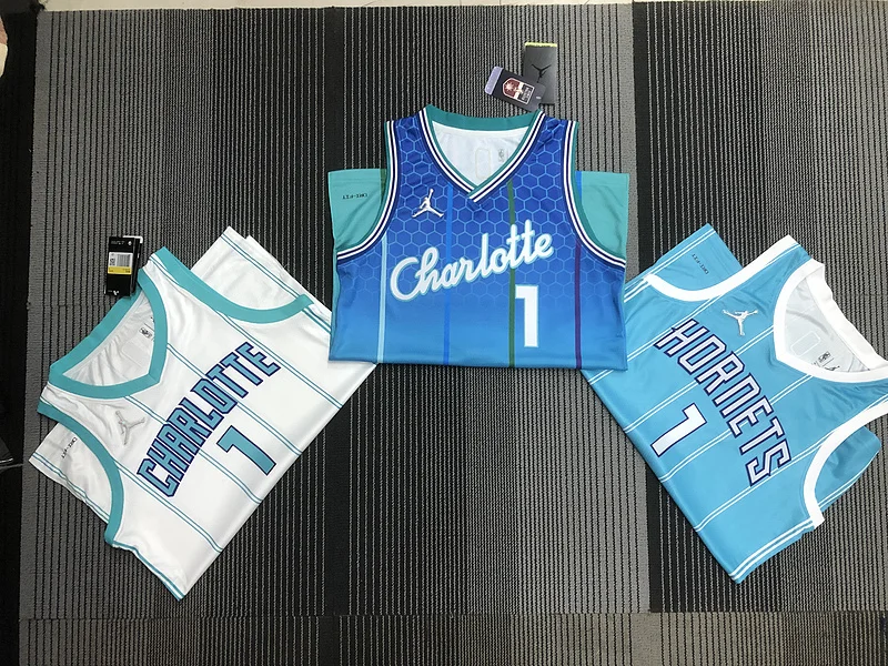 75th anniversary  Charlotte Hornets Basketball Jersey   Blue  #1  BALL