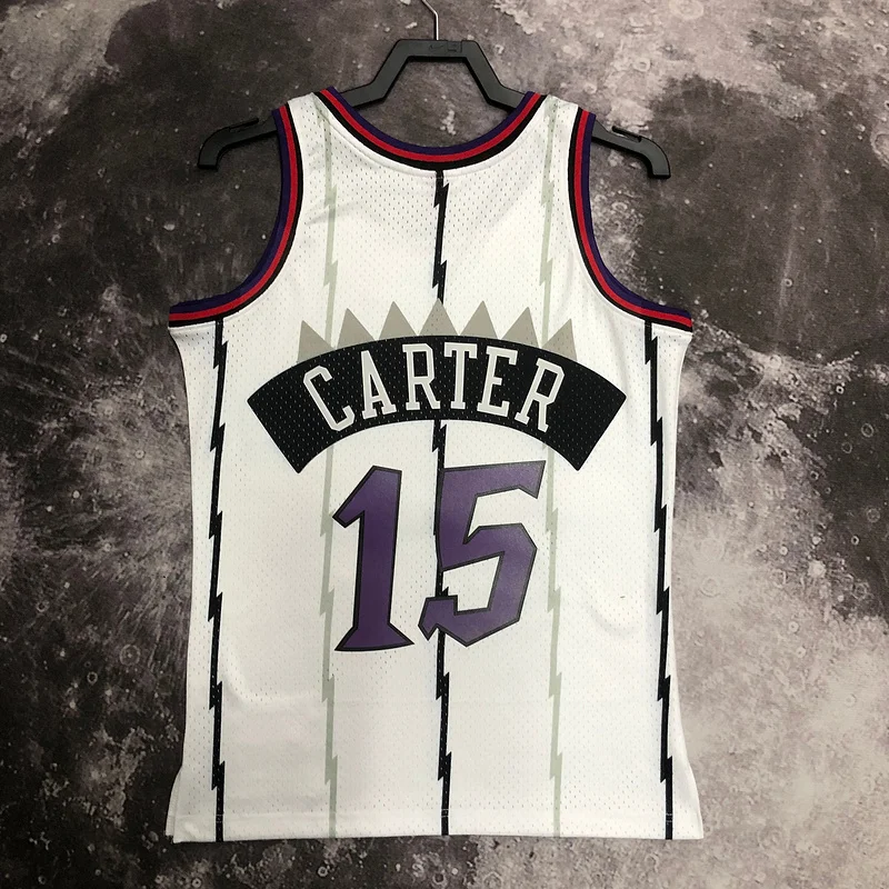 1999 Mitchell Ness Hot Print Retro NBA Toronto Raptors Basketball Jersey White #15 CARTER