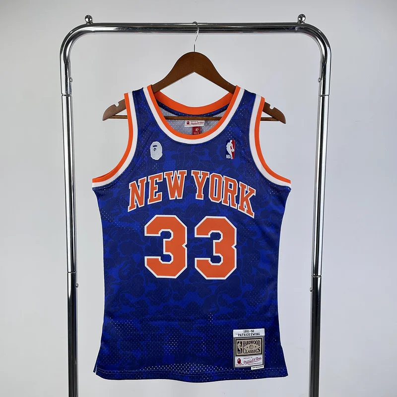 BAP Mitchell Ness Co-branded New York Knicks Basketball Jersey Blue #33 EWING