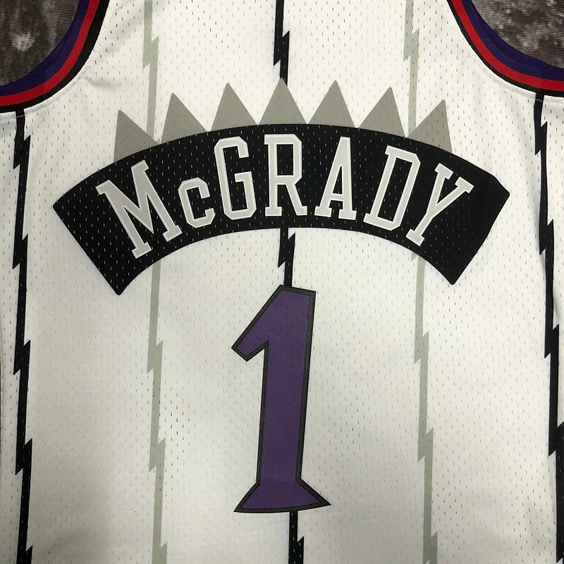 1999 Mitchell Ness Hot Print Retro NBA Toronto Raptors Basketball Jersey White #1 McGrady