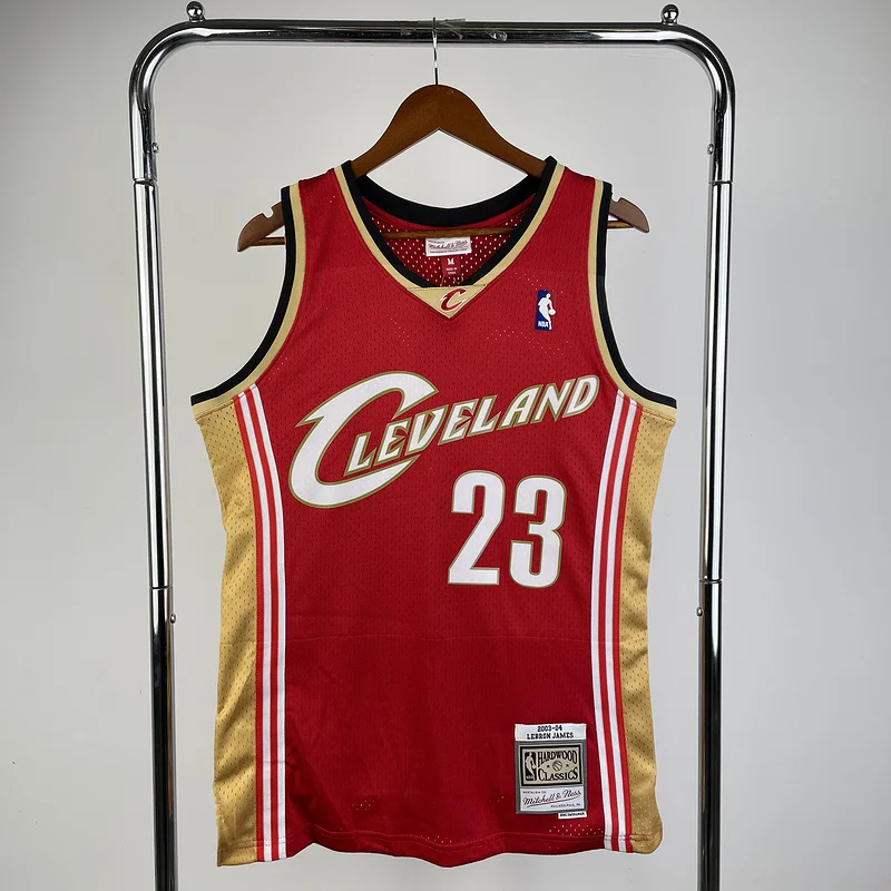 03/04 Mitchell Ness Hot Print Retro Cleveland Cavaliers Basketball Jersey  Red #23 JAMES