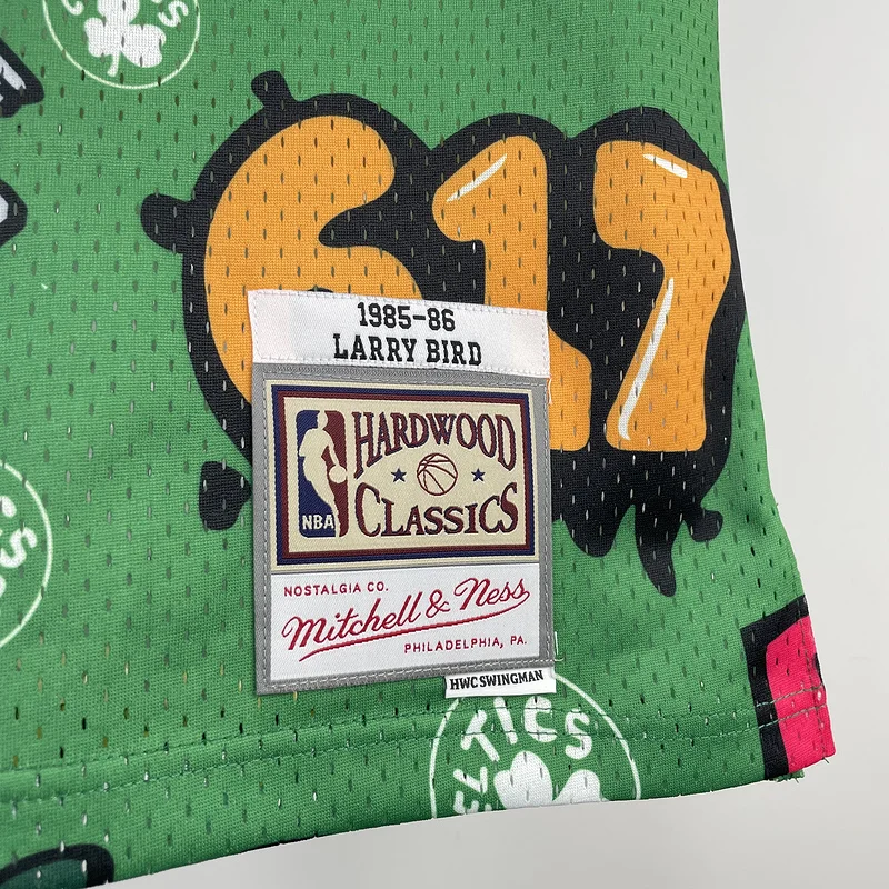 1985 1986 Season MN Hot Print Retro NBA Boston Celtics Basketball Jersey Graffiti #33 BIRD