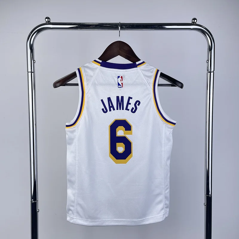 Youth kids Basketball Jersey Los Angeles Lakers White #6 JAMES