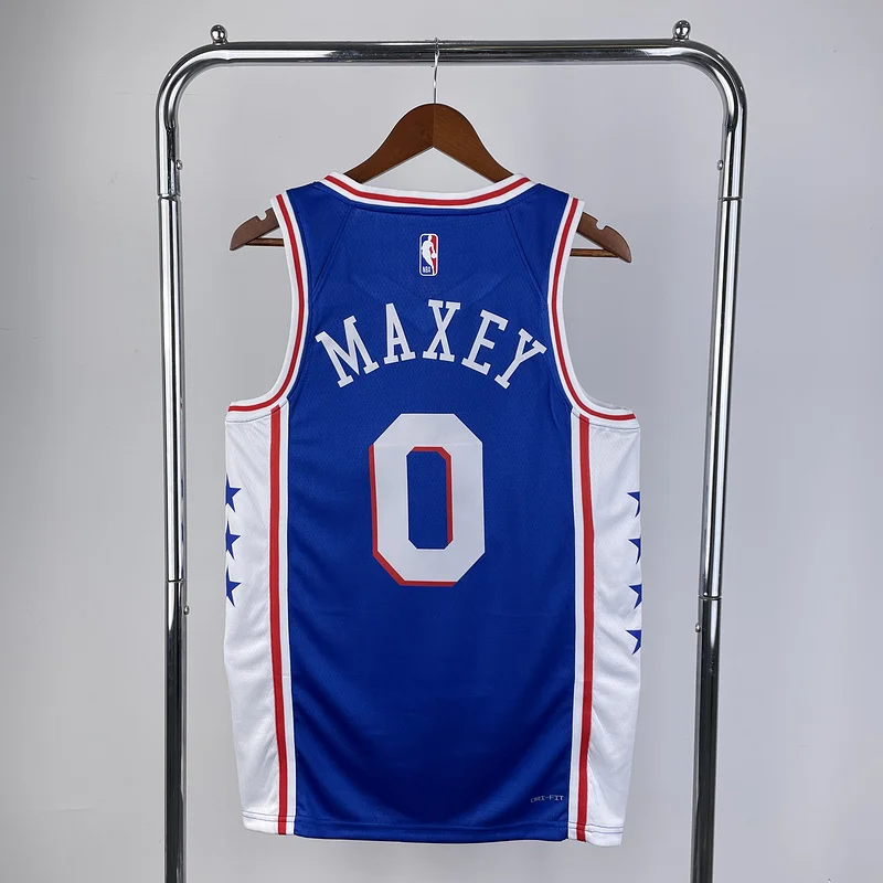 2023 Season NBA Philadelphia 76ers Basketball Jersey V-neck Blue #0 MAXEY