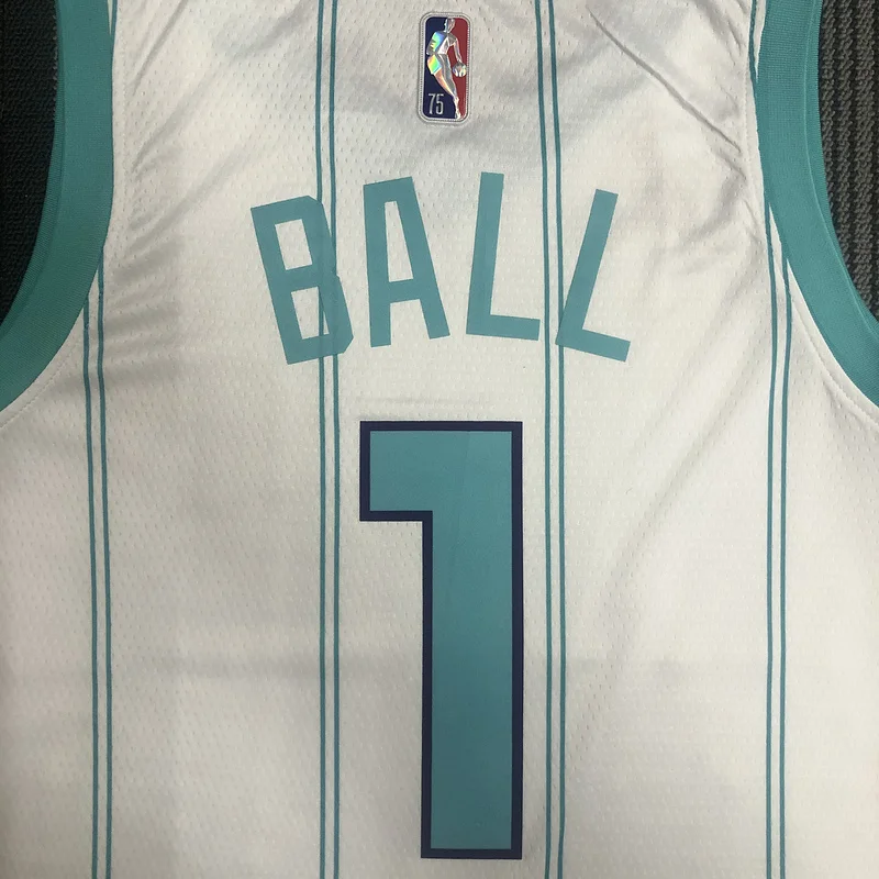 75th anniversary  Charlotte Hornets Basketball Jersey   White  #1  BALL