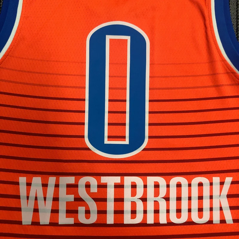 2021 NBA Oklahoma City Thunder Basketball Jersey trapeze Orange #0 WESTBROOK