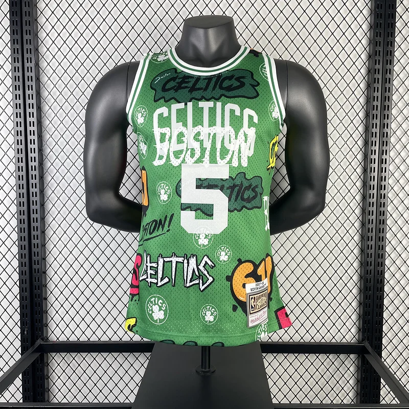 2007 2008 Season MN Hot Print Retro NBA Boston Celtics Basketball Jersey Graffiti #5 GARNETT