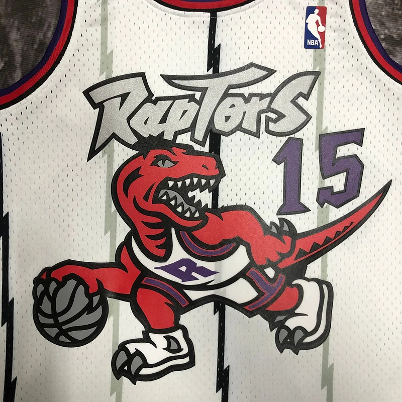 1999 Mitchell Ness Hot Print Retro NBA Toronto Raptors Basketball Jersey White #15 CARTER