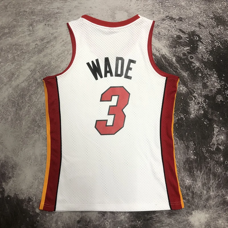 2005 2006 Season MN Hot Print Retro NBA Miami Heat basketball jersey White #3 WADE