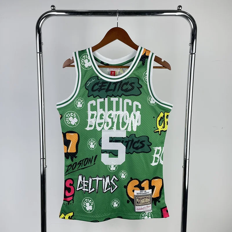 2007 2008 Season MN Hot Print Retro NBA Boston Celtics Basketball Jersey Graffiti #5 GARNETT