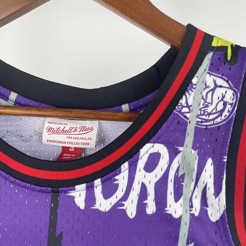 1998 1999 Mitchell Ness Hot Print Retro NBA Toronto Raptors Basketball Jersey Graffiti #1 McGrady