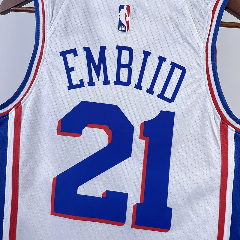 2023 Season NBA Philadelphia 76ers Basketball Jersey Home White #21 EMBIID