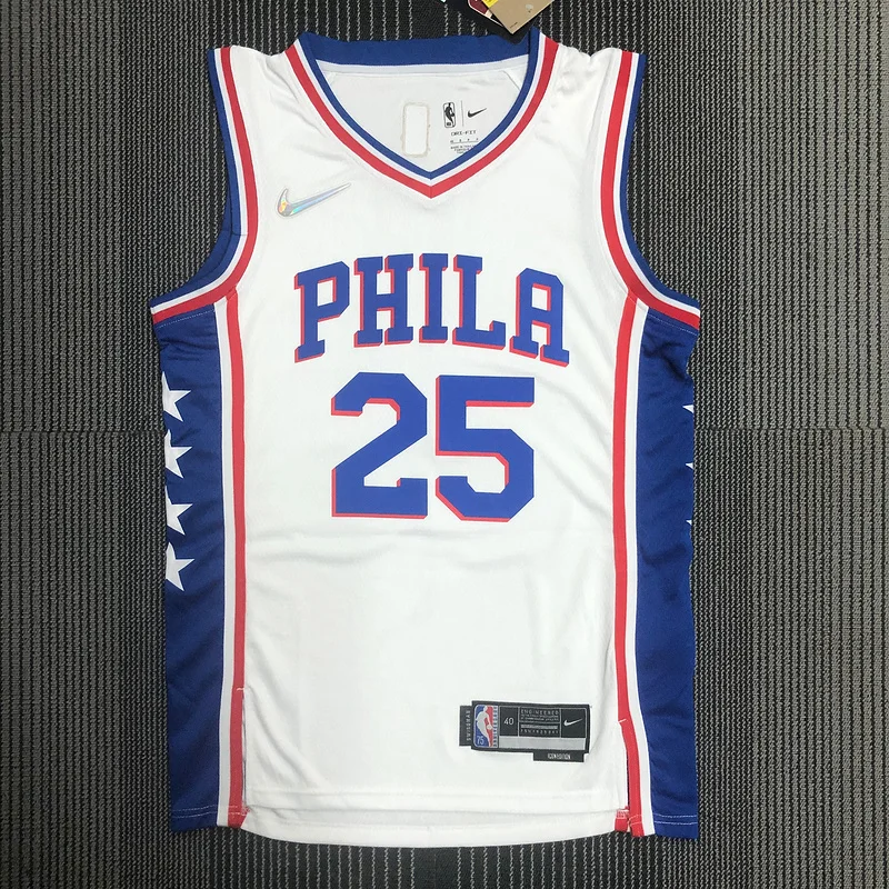 75th anniversary NBA Philadelphia 76ers Basketball Jersey V-neck White #25 SIMMONS