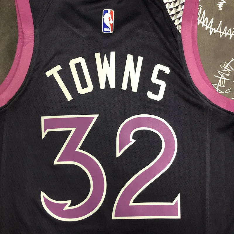 Minnesota Timberwolves Basketball Jersey Black Purple #32 TOWNS