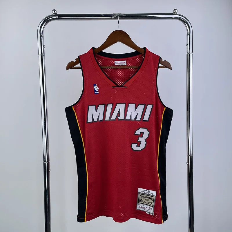 2005 2006 Season MN Hot Print Retro NBA Miami Heat basketball jersey red #3 WADE