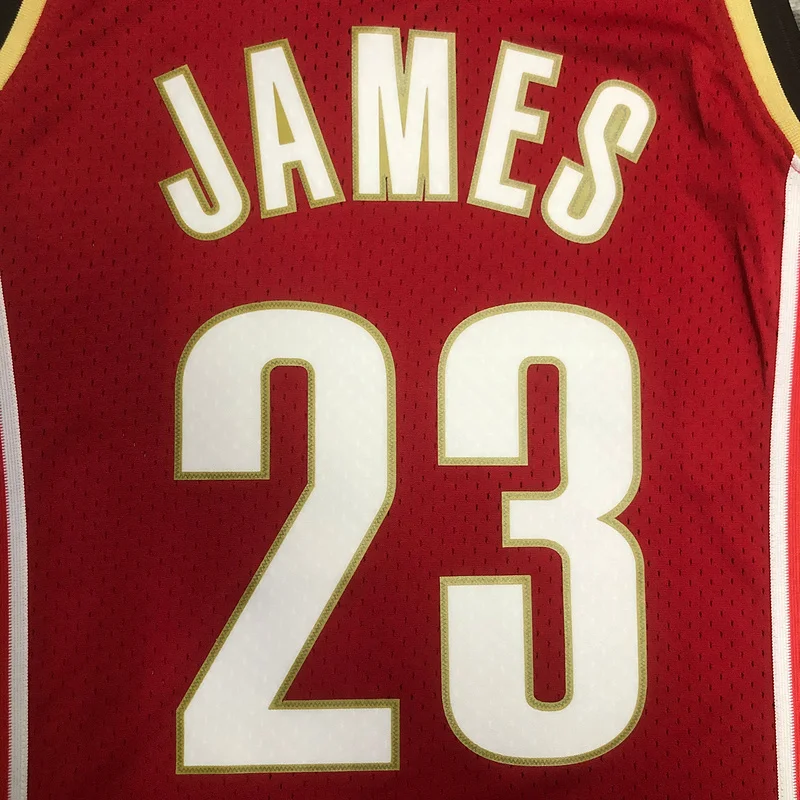 03/04 Mitchell Ness Hot Print Retro Cleveland Cavaliers Basketball Jersey  Red #23 JAMES