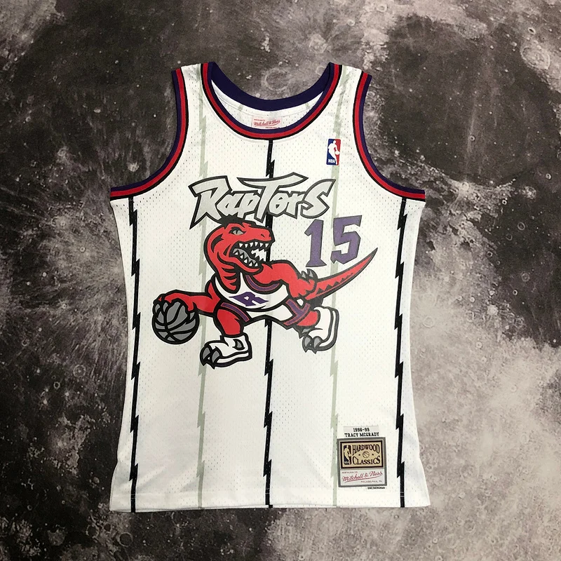 1999 Mitchell Ness Hot Print Retro NBA Toronto Raptors Basketball Jersey White #15 CARTER