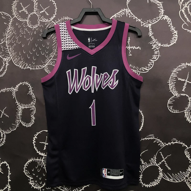 Minnesota Timberwolves Basketball Jersey Black Purple #1 EDWARDS