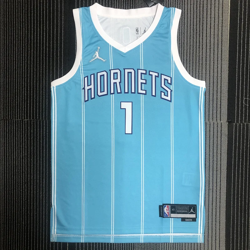 75th anniversary  Charlotte Hornets Basketball Jersey   Blue  #1  BALL