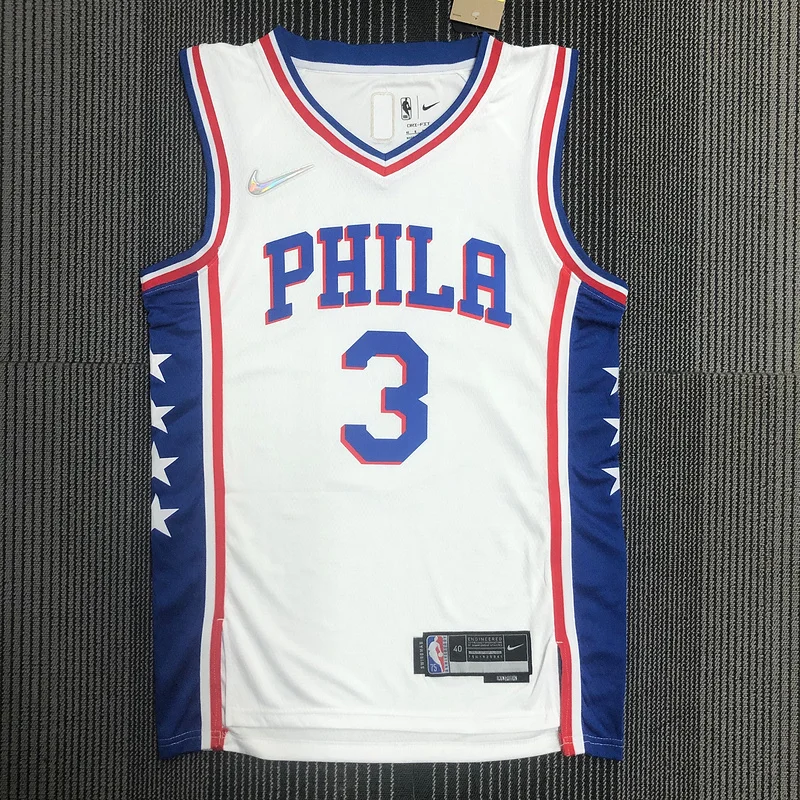 75th anniversary NBA Philadelphia 76ers Basketball Jersey V-neck White #3 IVERSON