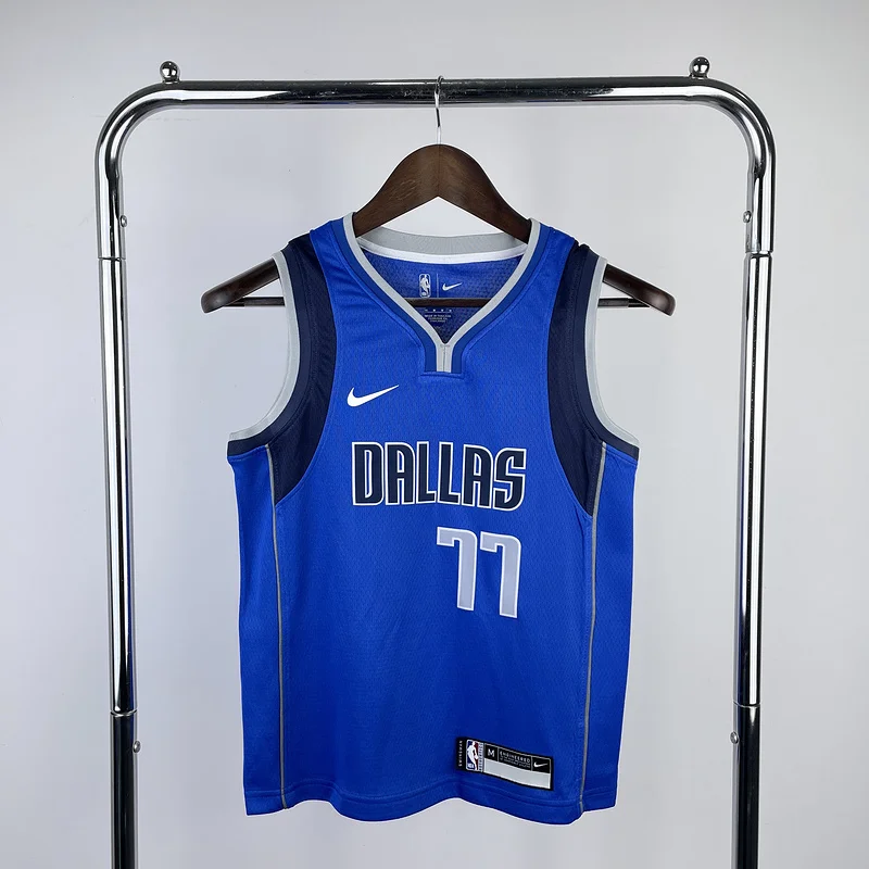 Youth kids Basketball Jersey Dallas Mavericks Blue #77 DONCIC