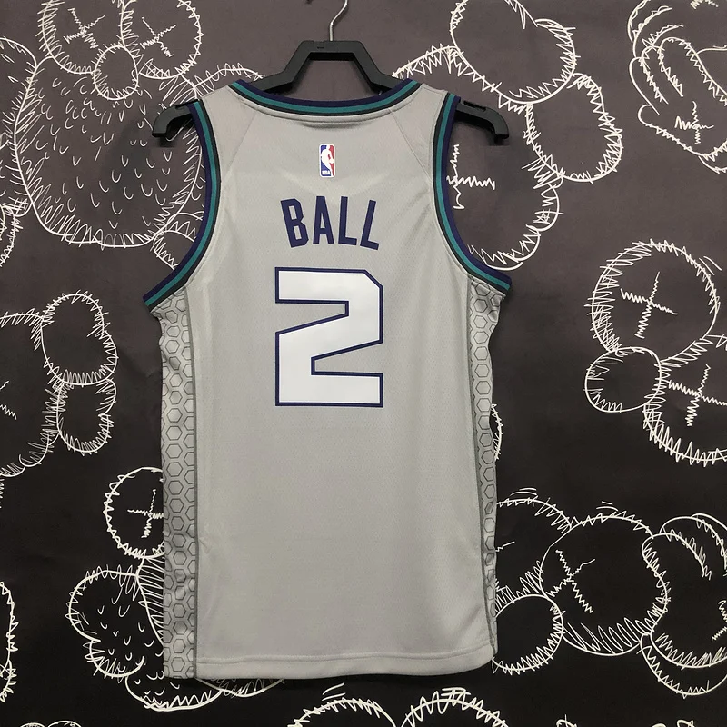 2019   Charlotte Hornets Basketball Jersey    Gray  #2  BALL