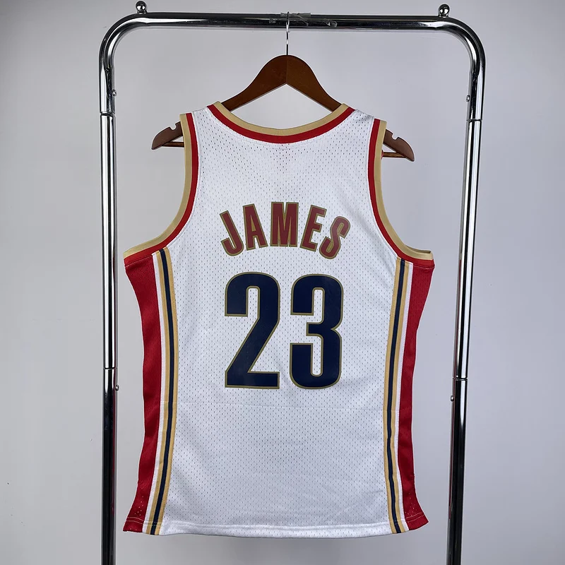 03/04 Mitchell Ness Hot Print Retro Cleveland Cavaliers Basketball Jersey White #23 JAMES