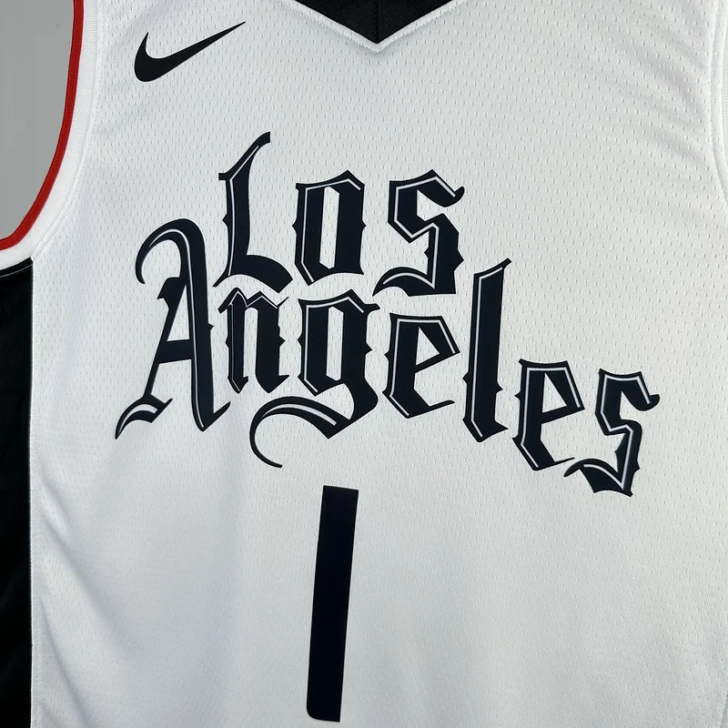 2021 Season  NBA Los Angeles Clippers Basketball jersey   Latin   White  #1    HARDEN