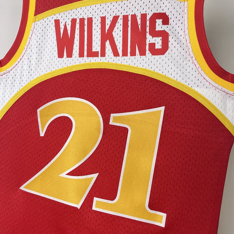 1985 1986 Season Mitchell Ness Hot print retro SW NBA Atlanta Hawks Basketball Jersey Red #21 WILKINS